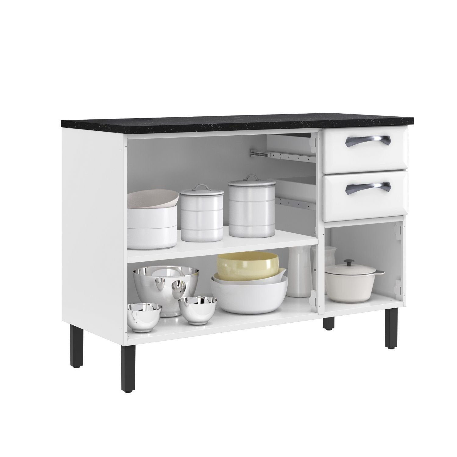 Balcão Cozinha em Aço 3 Portas 2 Gavetas 120cm com Tampo New Premium Itatiaia Branco/Nero Marquina