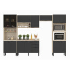 Cozinha Completa Modulada Firenze 05 Peças 14 Portas 2 Gavetas Demóbile Cinza/Avena/Grafito 330x219x52cm