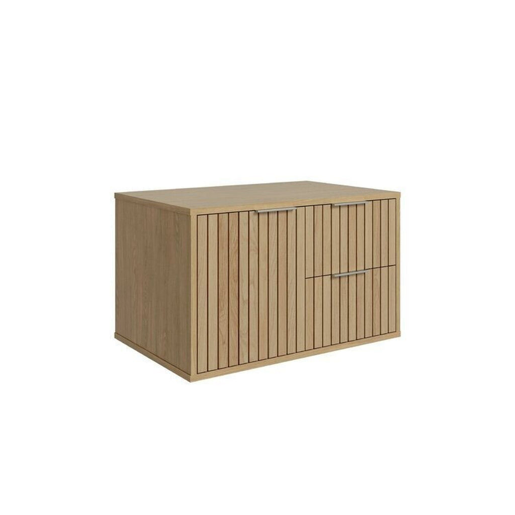 Conjunto para Banheiro Bancada em Porcelanato com Cuba Esculpida, Armário e Espelheira Ripy Bumi 60cm Amarelo/Wood