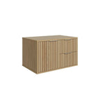 Conjunto para Banheiro Bancada em Porcelanato com Cuba Esculpida, Armário e Espelheira Ripy Bumi 60cm Amarelo/Wood