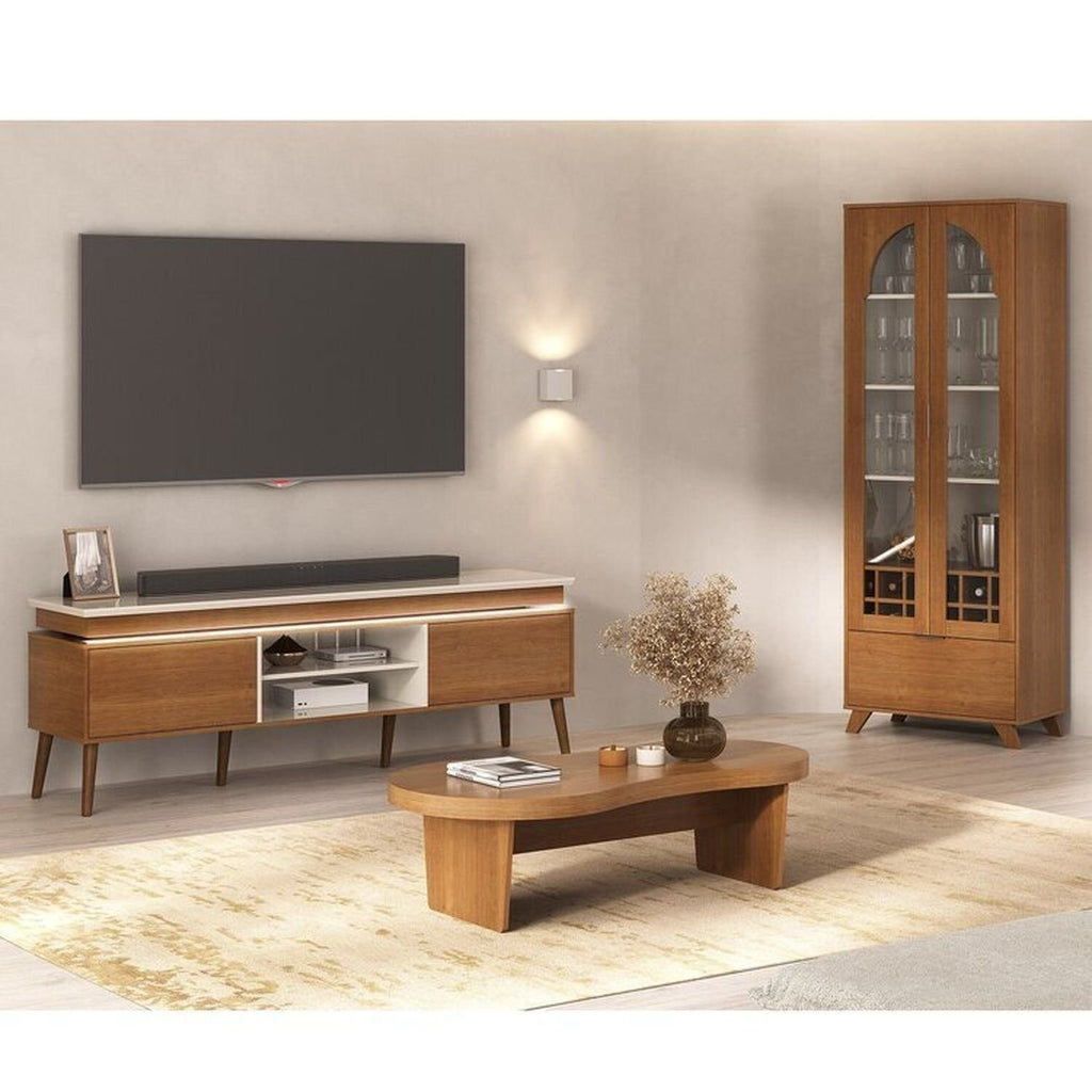 Conjunto Sala de Estar Rack e Cristaleira e Mesa de Centro Murano Marrom Espresso Móveis