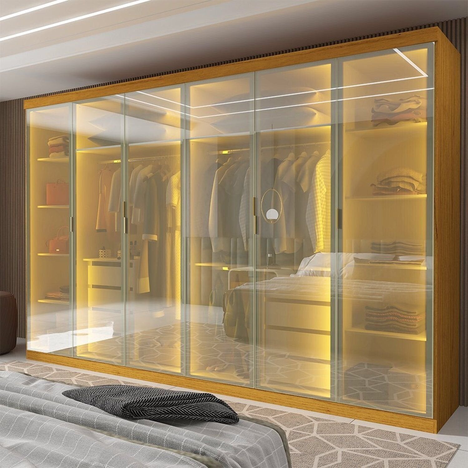 Guarda-Roupa Casal 6 Portas 8 Gavetas Reflecta Cumaru Yescasa 100% MDF Marrom/Marrom