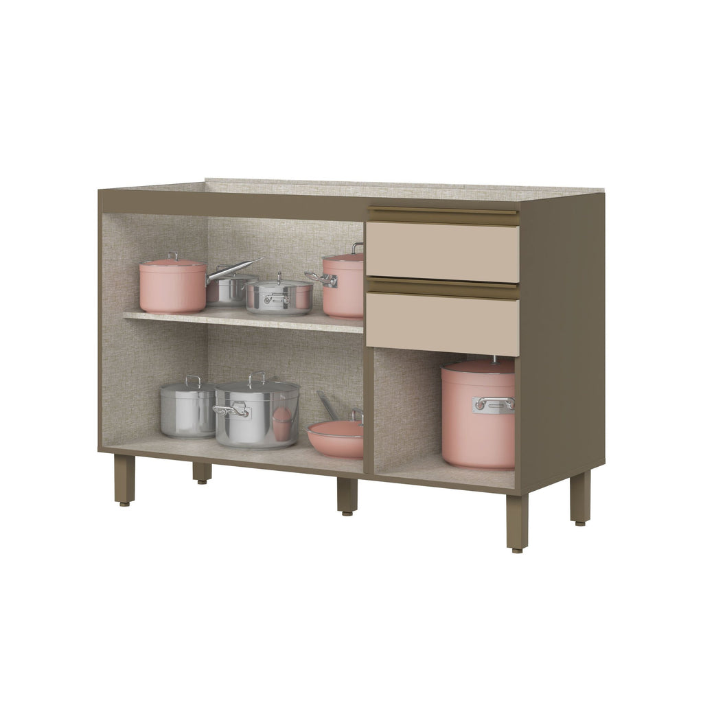 Balcão Pia 2 Gavetas 3 Portas 120cm Connect Henn Cinza/Duna/Cristal