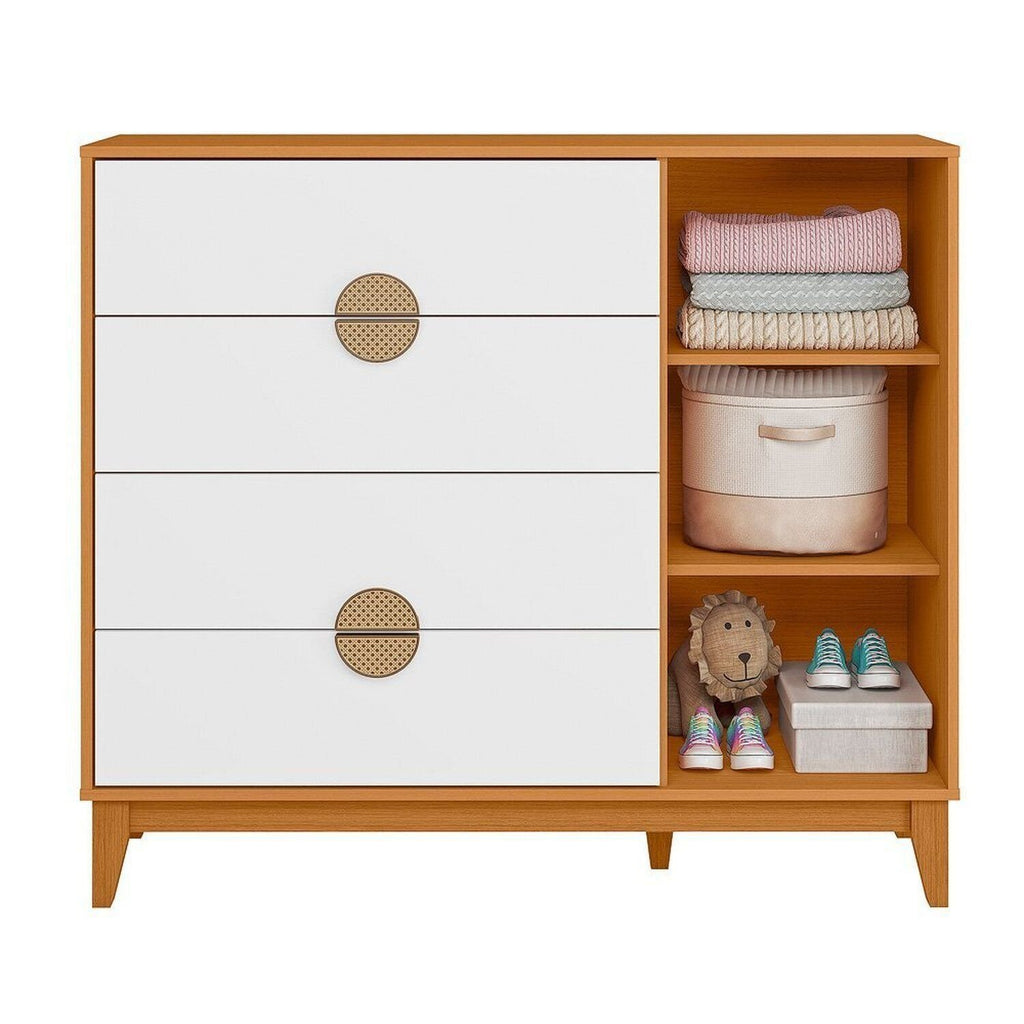 Conjunto Quarto Infantil Kid Guarda-Roupa 3 Portas e Cômoda Sapateira Mimo Albatroz Móveis MDF Cinamomo/Branco