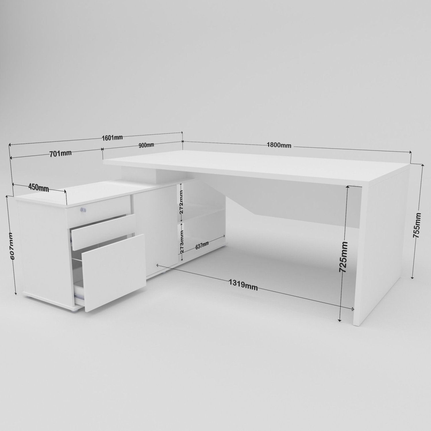 Escrivaninha Mesa Escritório Diretor em L Spring 3 Gavetas 1 Porta 180cm Yescasa
