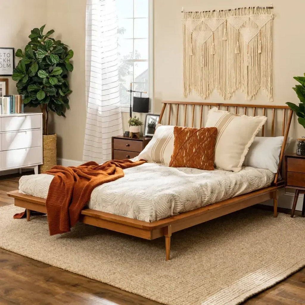 Cama de Casal Lunna Madeira Maciça Empório Paraíso Bege/Caramelo