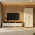 Conjunto Sala Ananda Rack e Armário Madeira Maciça Off White/Mel CabeCasa MadeiraMadeira