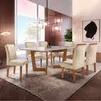 Conjunto Sala de Jantar Mesa Redonda Tampo Vidro e MDF com 6 Cadeiras Luísa Smart Plus Cel Móveis