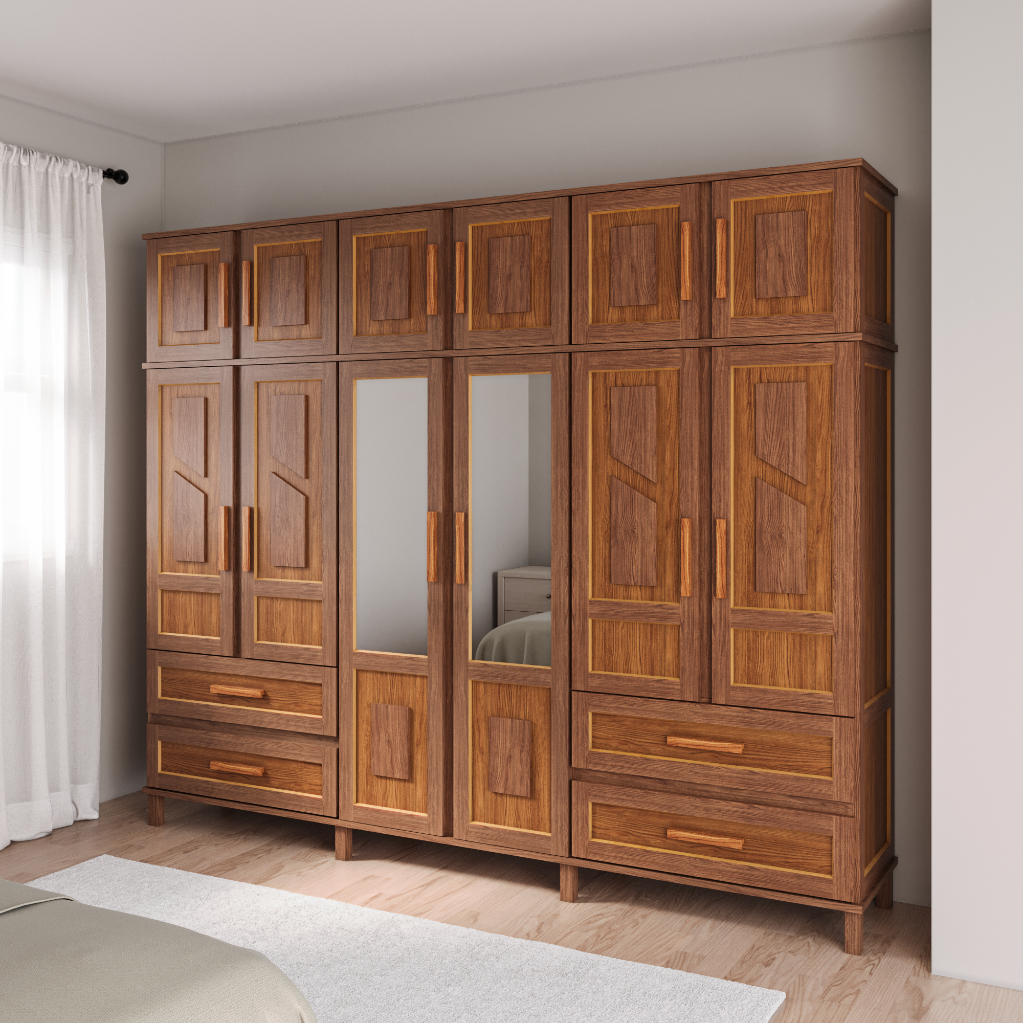 Guarda-Roupa Casal com Espelho 12 Portas 4 Gavetas Rio Branco Premium Yescasa Marrom/Ypê