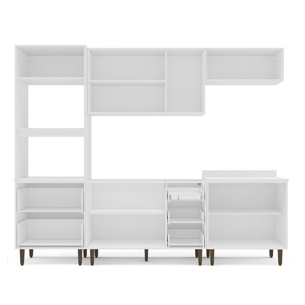 Cozinha Completa Modulada Pérola Yescasa 5 Peças Torre Quente Aéreo 3 Portas Balcão 120 Balcão 80 Basculante Branco