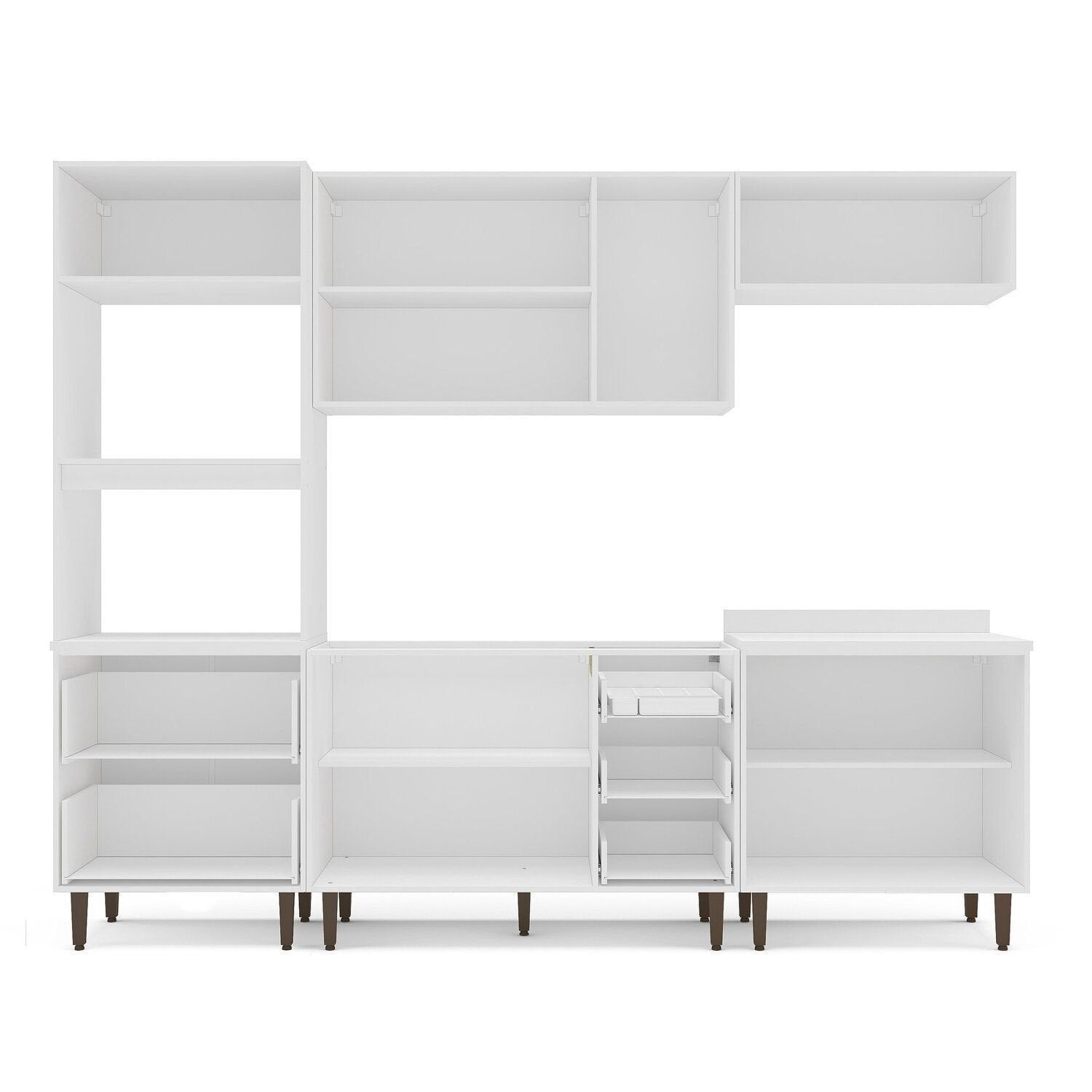 Cozinha Completa Modulada Pérola Yescasa 5 Peças Torre Quente Aéreo 3 Portas Balcão 120 Balcão 80 Basculante Branco