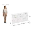 Cômoda para Quarto 9 Gavetas 200x90cm Sun Yescasa Branco