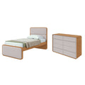 Kit Quarto Infantil com Cama Solteiro Corino e Cômoda 8 Gavetas Loop Móveis Lopas Bege Amêndoa Clean/Off White