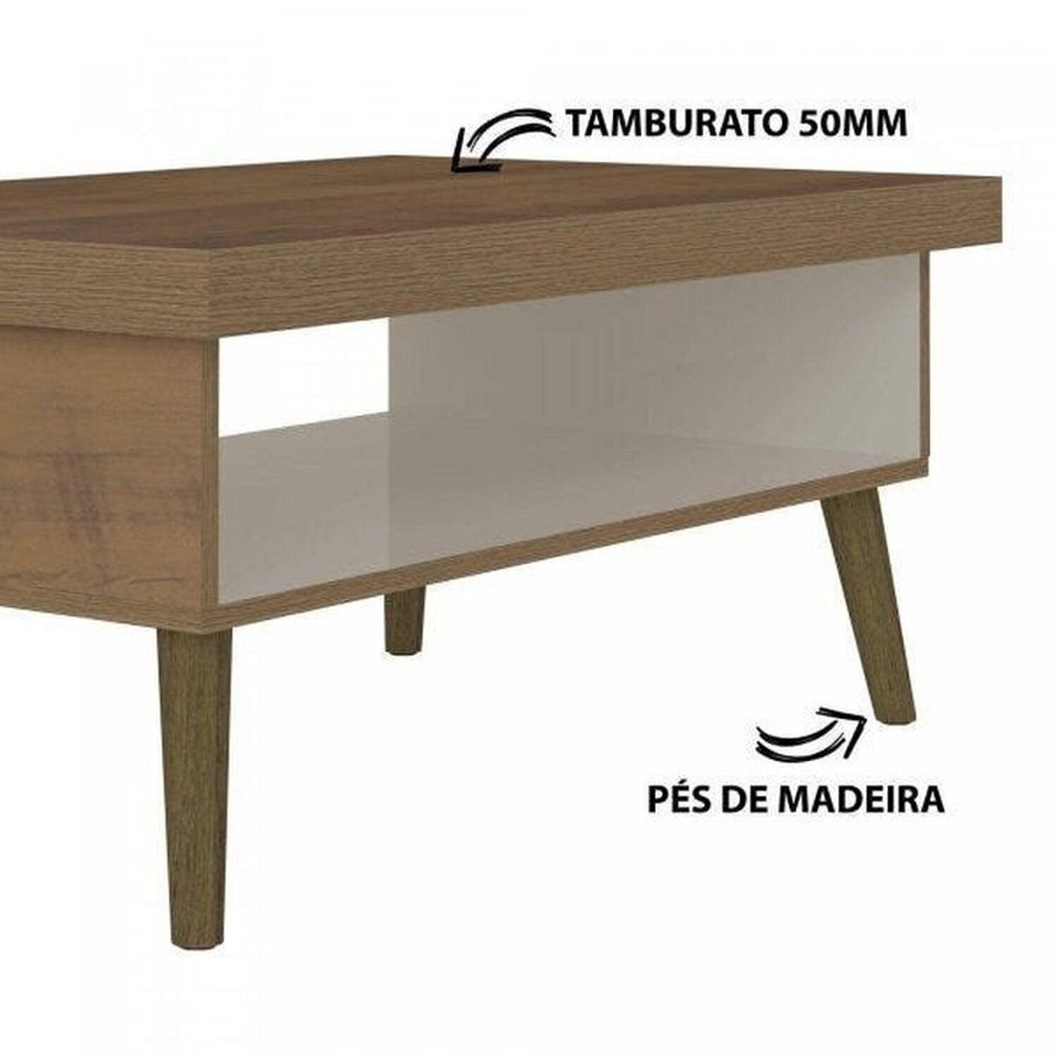 Conjunto 3 Peças Sala de Estar Mesa de Centro Lucca Buffet Oásis Rack Lumina Pinho/Off White Artely