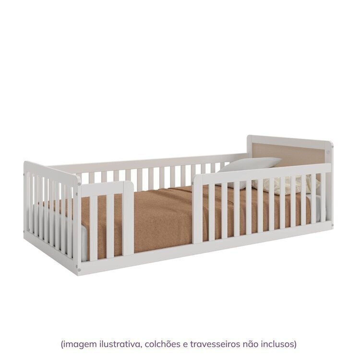 Conjunto com Cama Solteiro Giulia Rattan e Guarda Roupa Curió Casatema MadeiraOriginals Branco/Marrom