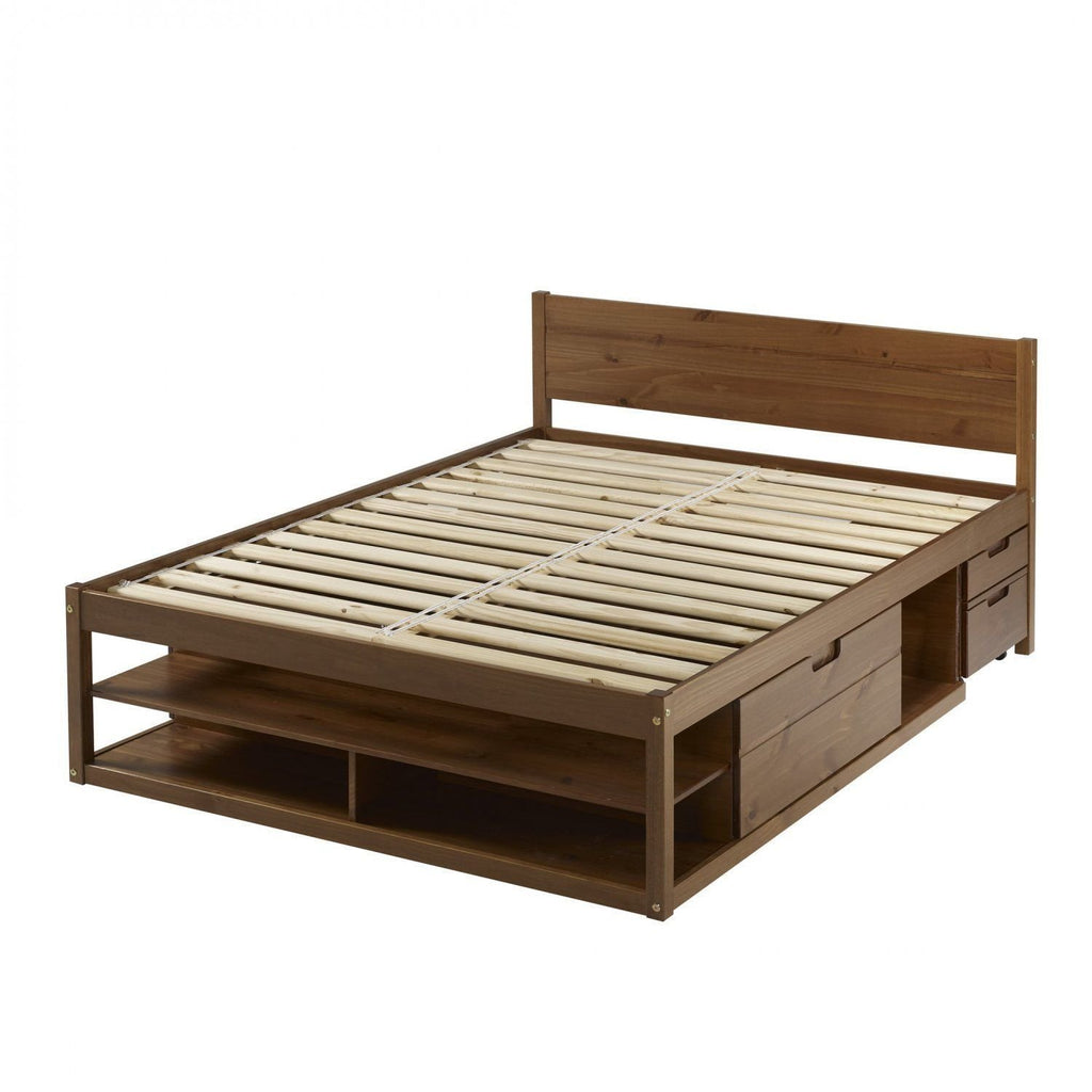 Cama Casal Multifuncional Madeira Maciça Irara CabeCasa MadeiraOriginals Marrom/Caramelo