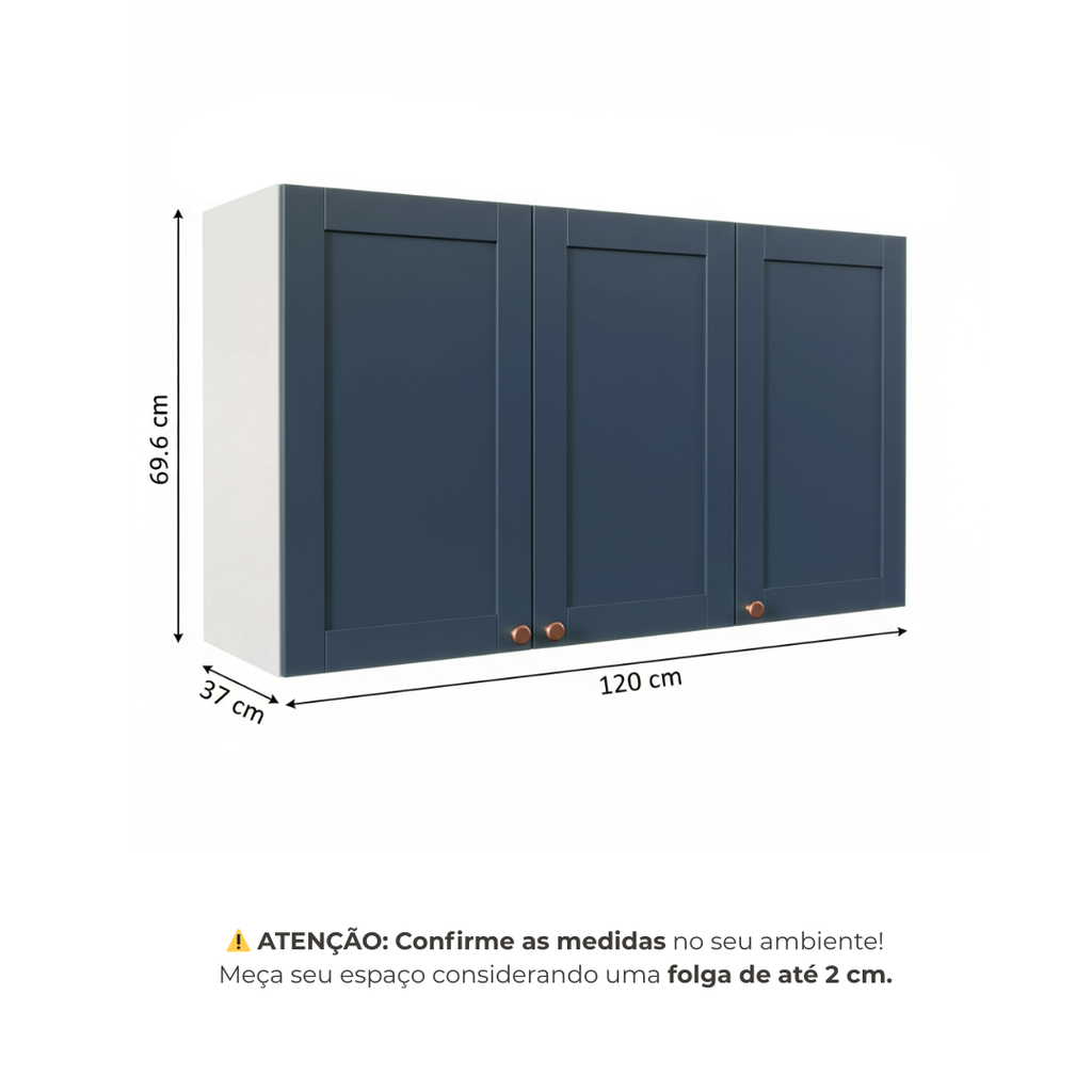 Armário Aéreo 3 Portas 120cm Arizona CabeCasa MadeiraOriginals Branco/Azul