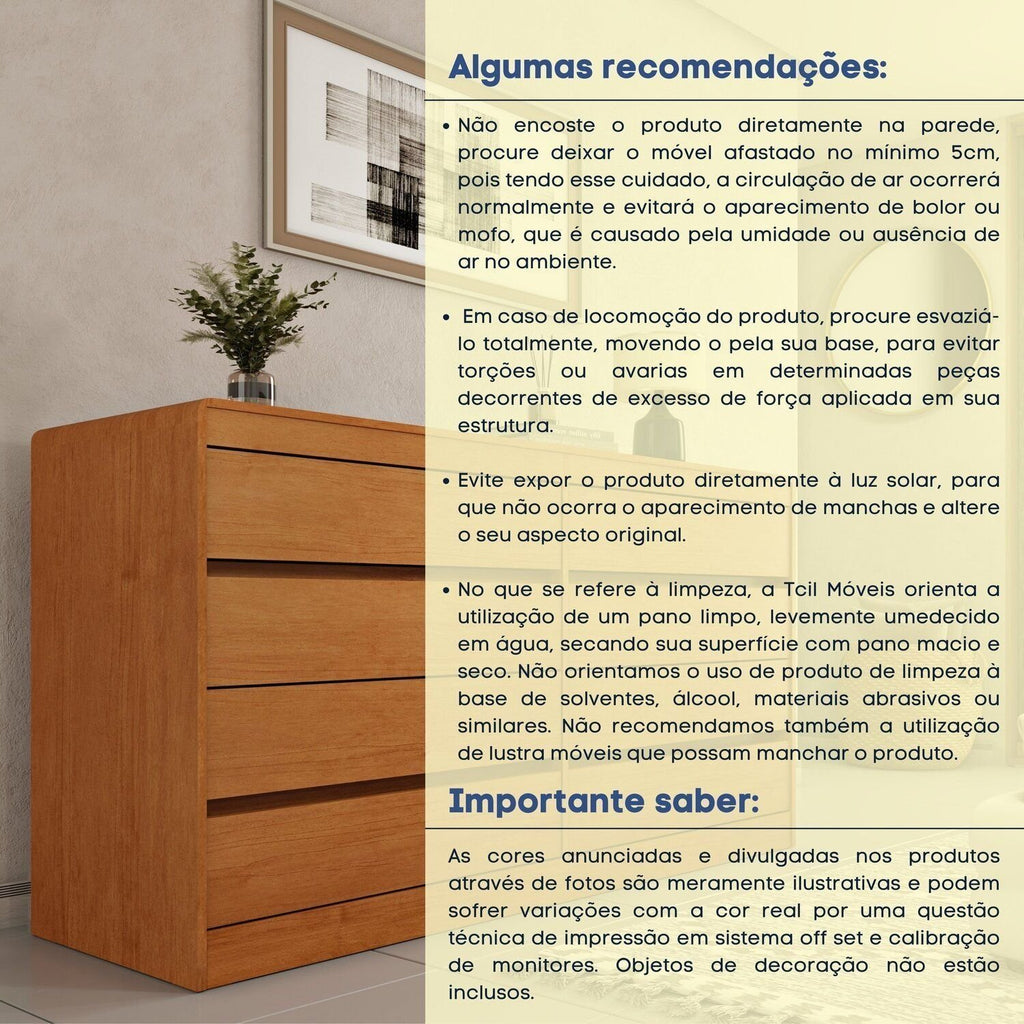 Cômoda 8 Gavetas Orgânica Luna 100% MDF 158cm Yescasa Marrom/Cinamomo