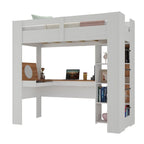 Cama Alta Multifuncional com Escrivaninha Penteadeira Yescasa Branco/Nogal