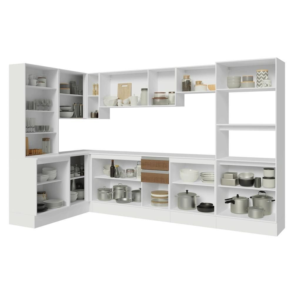 Armário de Cozinha Completo de Canto 100% MDF 447cm Smart Madesa Branco/Rustic/Crema