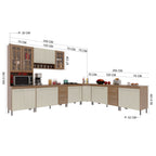 Cozinha Completa Fidelitá Paris 7 Peças 600cm 16 Portas 6 Gavetas com Tampo Nogal/Salinas 600x53x204,5cm
