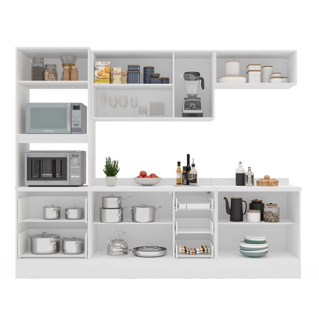 Cozinha Pérola Completa Torre Quente Aéreo 3 Portas Basculante Balcão 120 e 80 Yescasa Azul/Branco 270,2x219,4x52cm