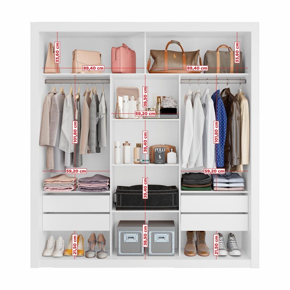 Closet Casal Premium 8 Gavetas MDP Branco/Freijó/Preto Amoudi Móveis