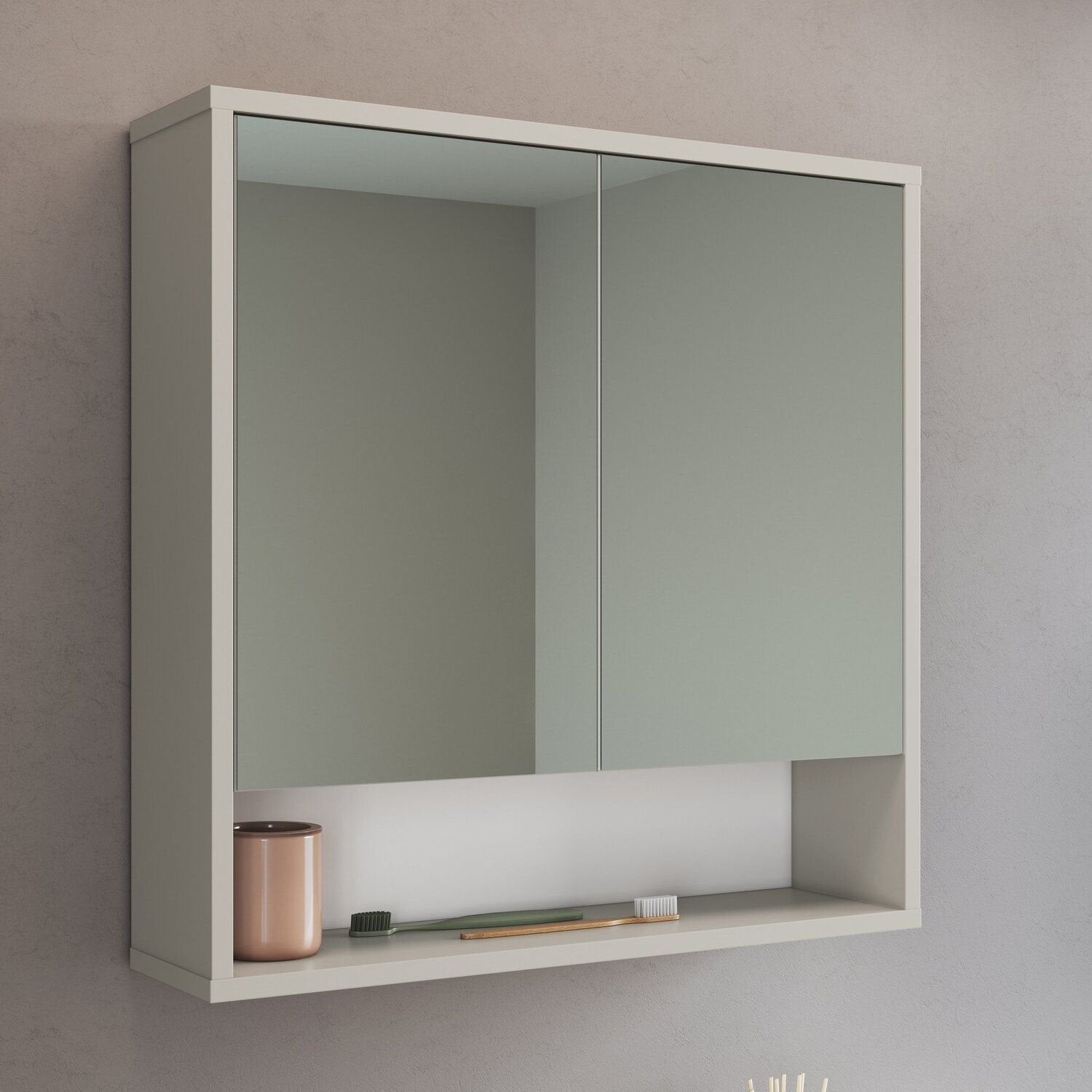 Armário Espelheira para Banheiro Bari Art in Móveis 60cm 2 Portas 1 Nicho Bege/Arenas