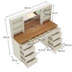Penteadeira MDF 9 Gavetas com Espelho e LED Foscarini 8402 Bege/Argila/Carvalho Hanover