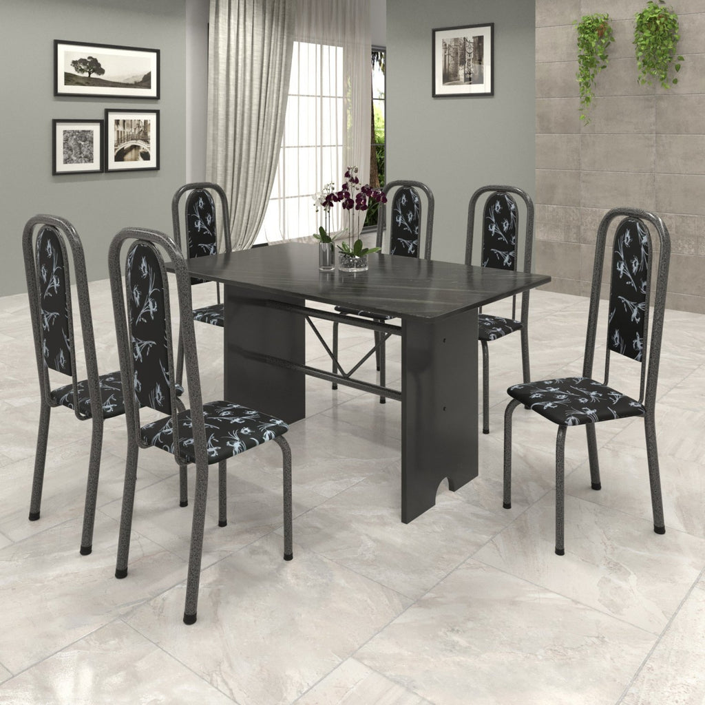 Conjunto Sala de Jantar Mesa Tampo Ardósia com 6 Cadeiras Lavínea Soma Móveis