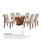 Conjunto Sala de Jantar Mesa Retangular Tampo Vidro/MDF com 6 Cadeiras Espanha Yescasa