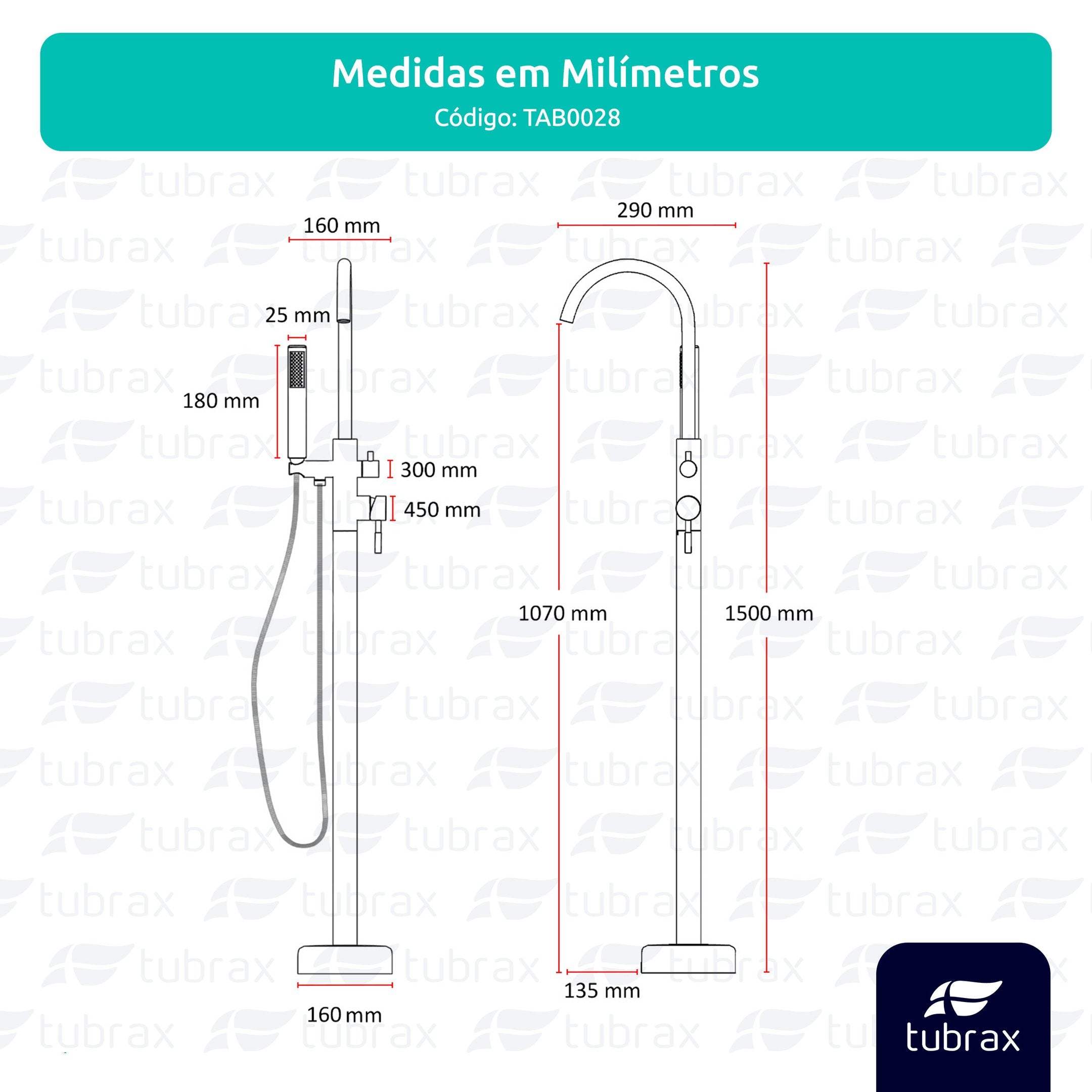 Torneira Misturador Monocomando de Piso para Banheira Maui Tubrax Cromado Tab0028-c