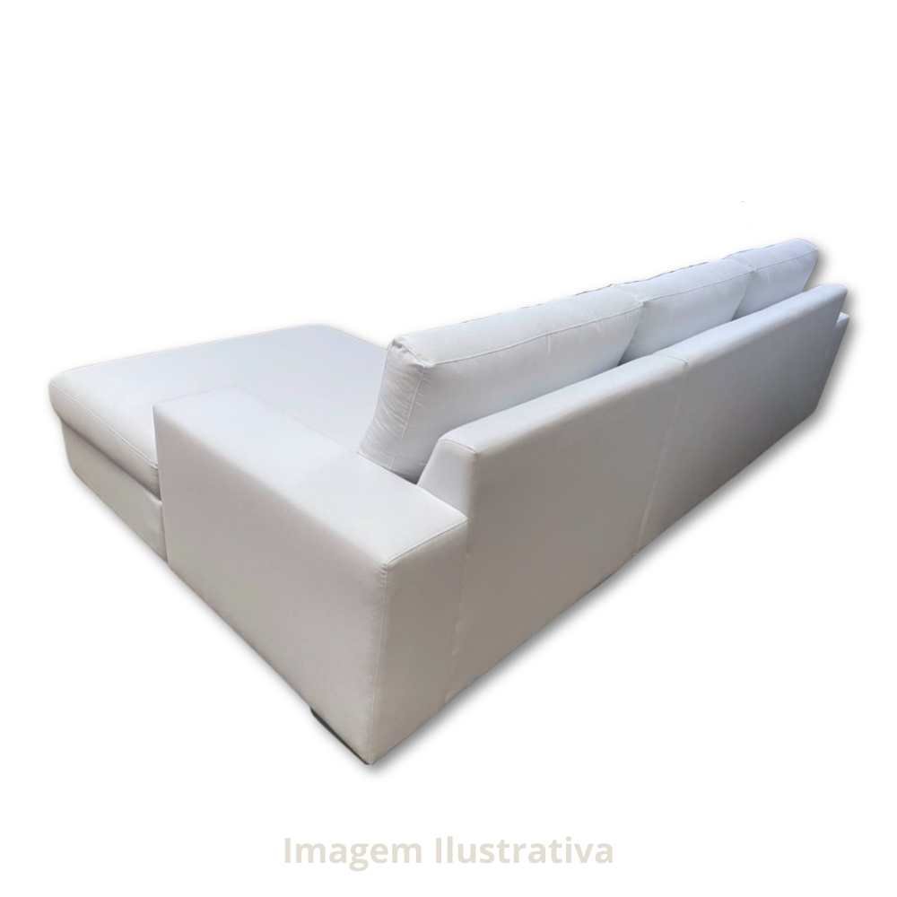 Sofá 5 Lugares com Chaise Revestimento Sarja Branca Chaise Lado Direito 3,20m X 1,70m ENZ006 Sofá Direto Da Fábrica