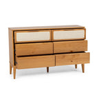 Cômoda 6 Gavetas Madeira Maciça com Telinha Rattan Viena Mel Marrom Artemobili