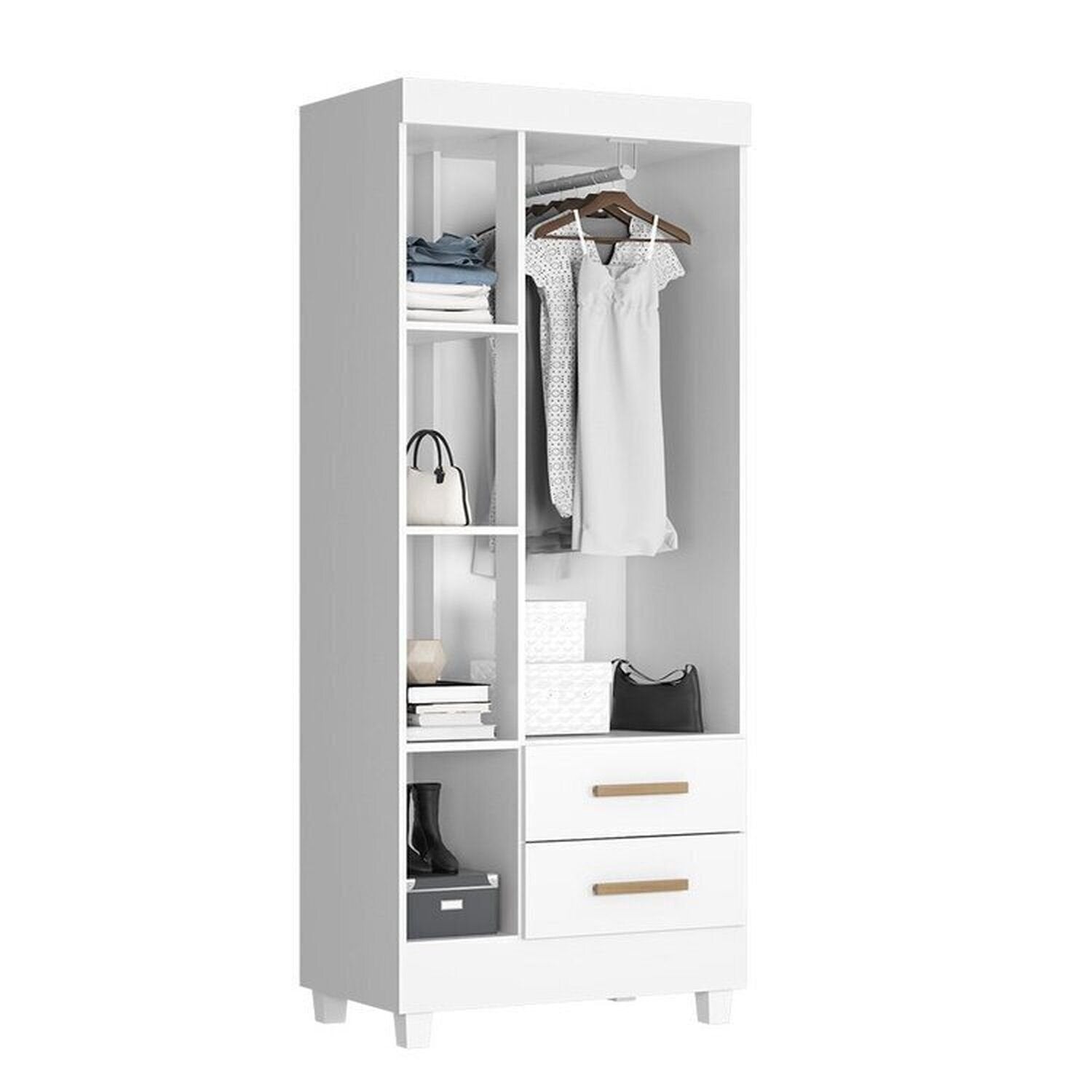Quarto Bebê Infantil com Guarda-Roupa 3 Portas e 2 Gavetas com Cômoda 4 Gavetas Lite Infantil Móveis Leão Branco