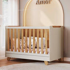 Berço Minicama 4 em 1 Americano 100% MDF Levy Espresso Móveis Bege/Off-White/Amêndoa