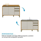 Cozinha Completa Modulada Barbados 7 Peças 16 Portas com Vidro e Tampo 100% MDF Espresso Móveis Bege/Amêndoa/Off White