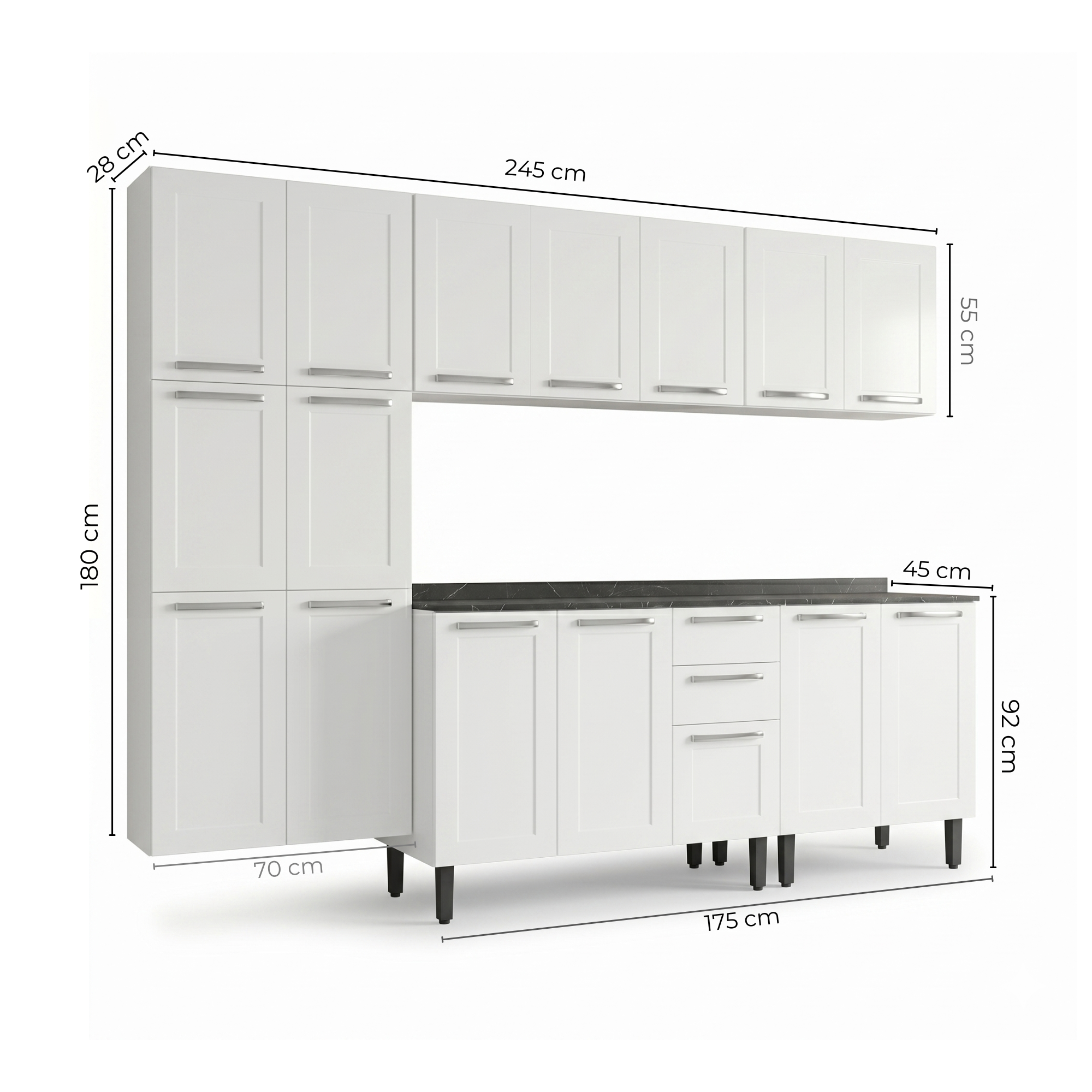 Cozinha Modulada em Aço 5 Peças 16 Portas 2 Gavetas Florença Itatiaia Branco/Neve