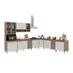 Armário de Cozinha Modulada Completa Fidelitá Paris 7 Peças 600cm 16 Portas 6 Gavetas com Tampo