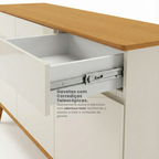 Buffet Aparador 4 Portas e 4 Gavetas Premium MDF Off White/Cedro EDN Móveis