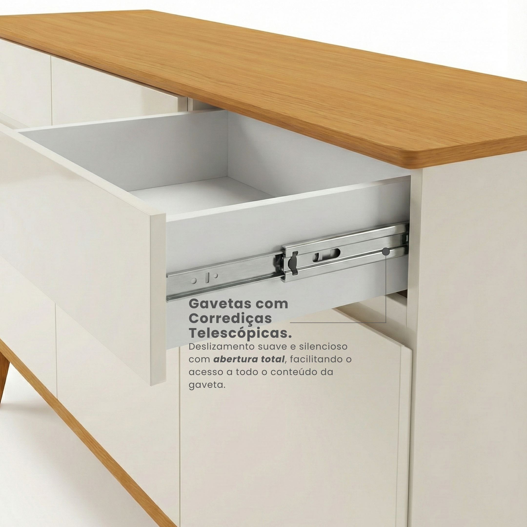 Buffet Aparador 4 Portas e 4 Gavetas Premium MDF Off White/Cedro EDN Móveis
