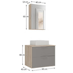 Conjunto para Banheiro Gabinete com Cuba e Espelheira Rubi 60 Móveis Joia 60cm Madeirado/Cinza