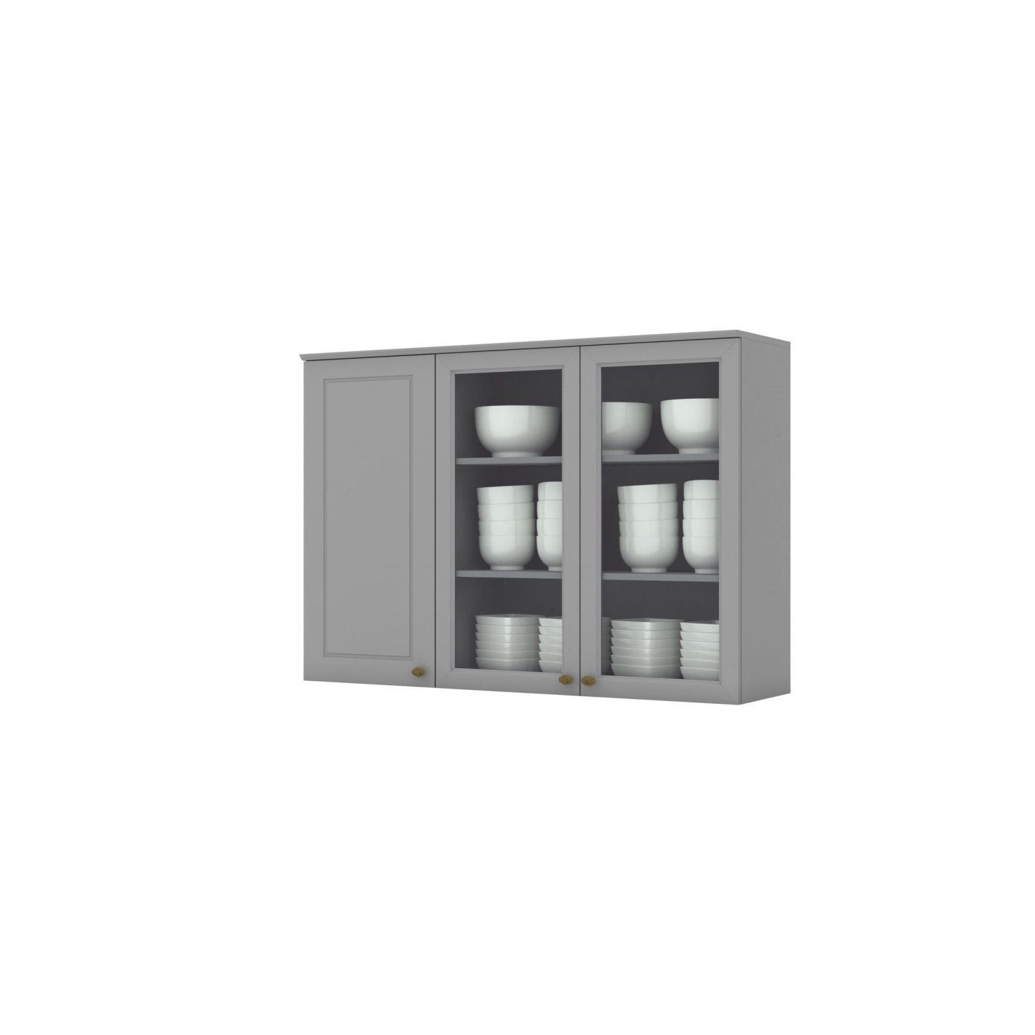 Armário Aéreo 3 Portas 120cm Emily Espresso Móveis Branco HP