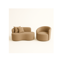 Conjunto Sala de Estar Gaia 1 Poltrona Sofá Curvo Orgânico Suede Azul Marinho MD Montanaris Decor