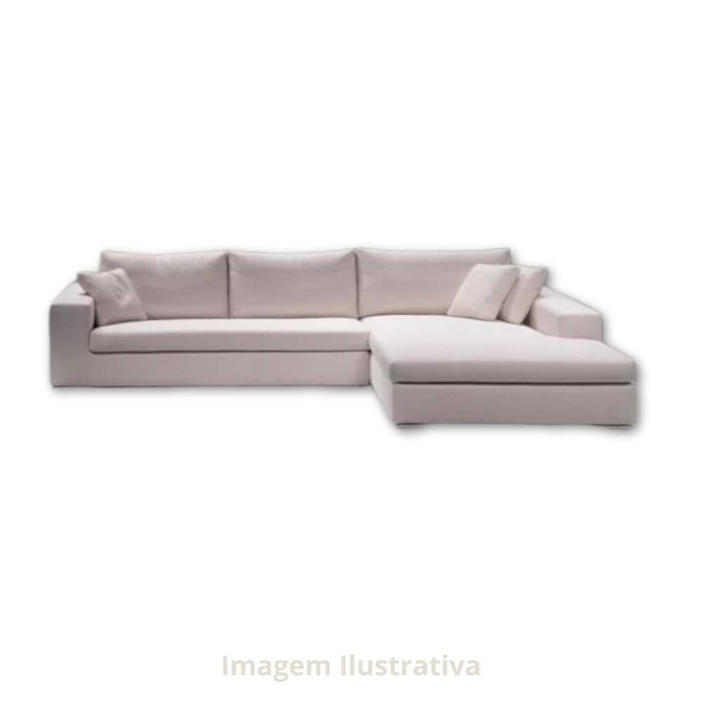 Sofá 5 Lugares com Chaise Revestimento Sarja Branca Chaise Lado Direito 3,20m X 1,70m ENZ006 Sofá Direto Da Fábrica