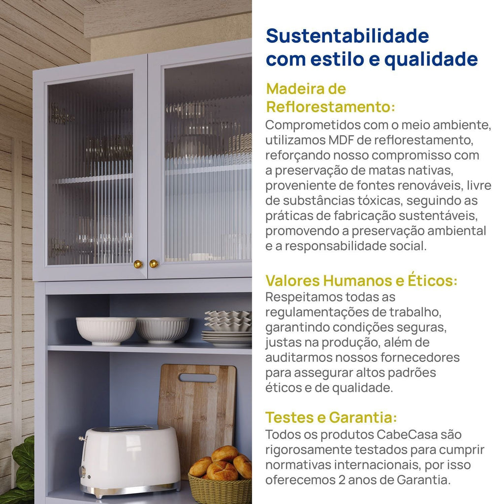 Armário Aéreo Cristaleira 2 Portas Marselha CabeCasa MadeiraOriginals Azul/Sereno