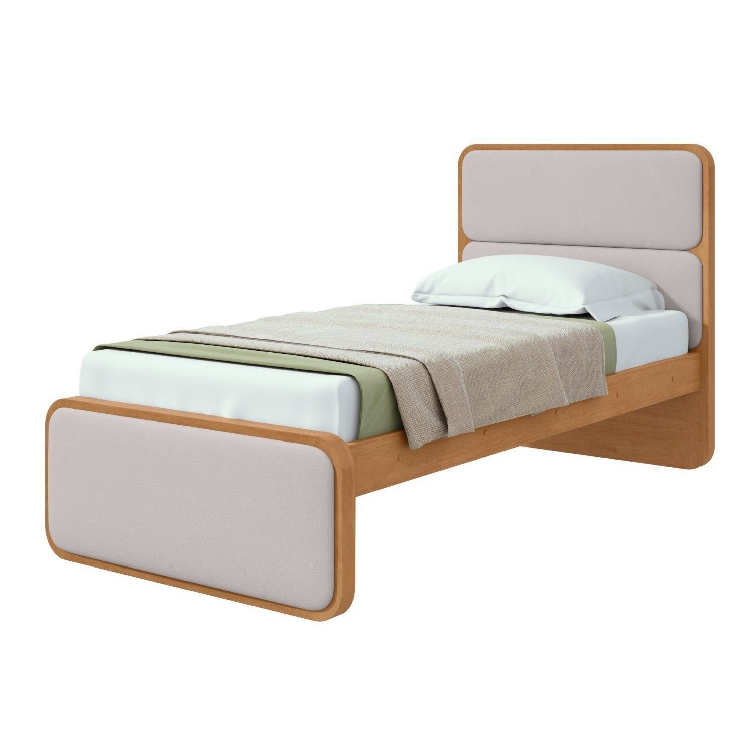 Cama Solteiro Corino Cabeceira Estampada Loop Móveis Lopas Amêndoa Clean/Off White