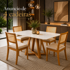 Kit 4 Cadeiras de Jantar Palha Estofada Linho Encosto em Tela Sextavada Rubi Madeira Maciça