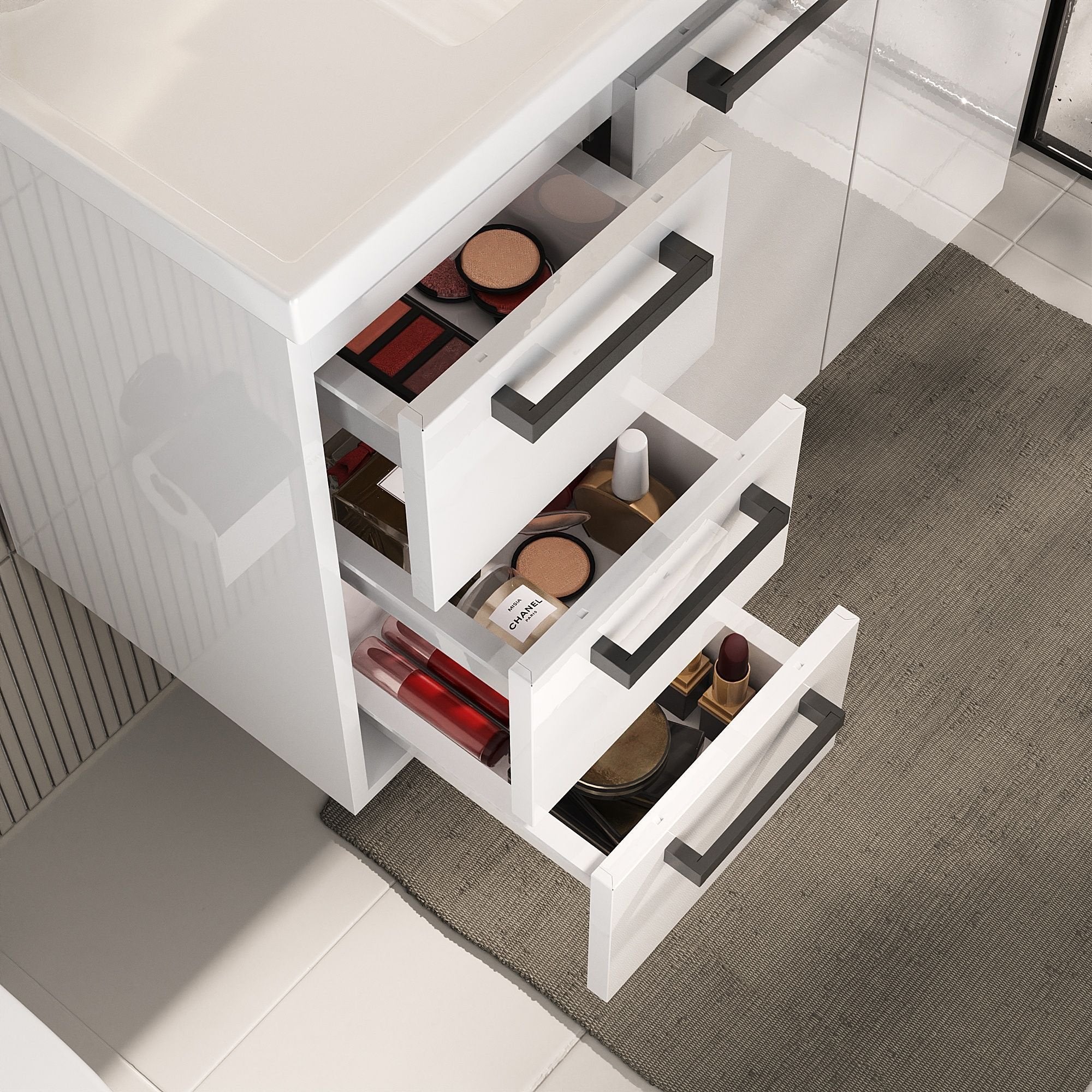 Gabinete para Banheiro em Aço Cozimax Damasco 3 Gavetas 81cm Branco