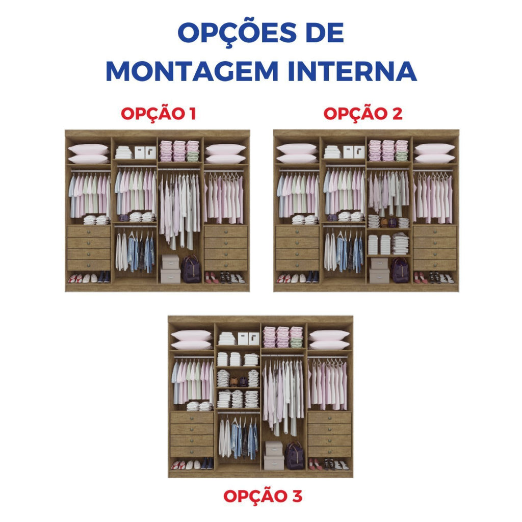 Guarda-Roupa Casal 8 Portas Império D Doro 100% MDF Cinamomo/Off White